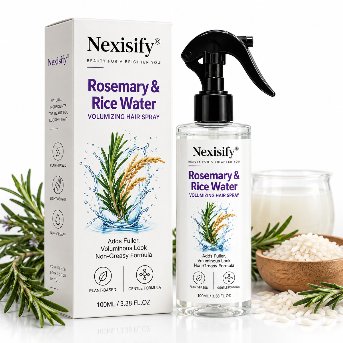 Nexisify® Rosemary & Rice Water Volumizing Hair Spray – Fuller, Lightweight-Looking Hair