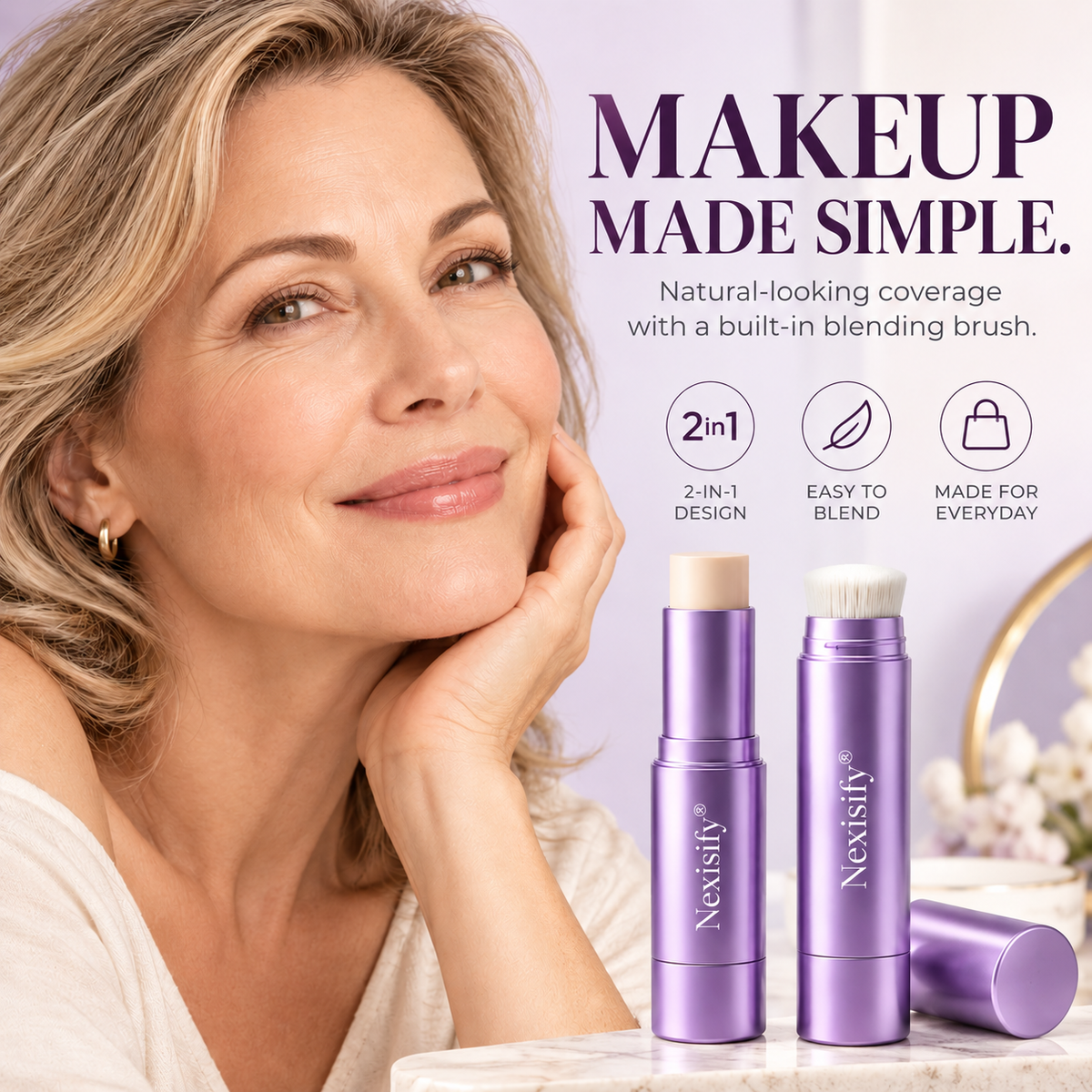 Nexisify® 2-in-1 Full-Coverage Foundation Stick with Blending Brush