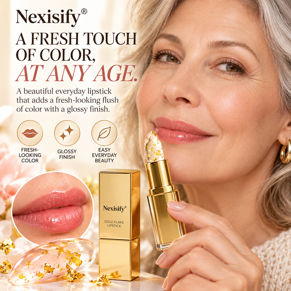 Nexisify® Gold Flake Color-Changing Lipstick – Lightweight & Glossy Finish