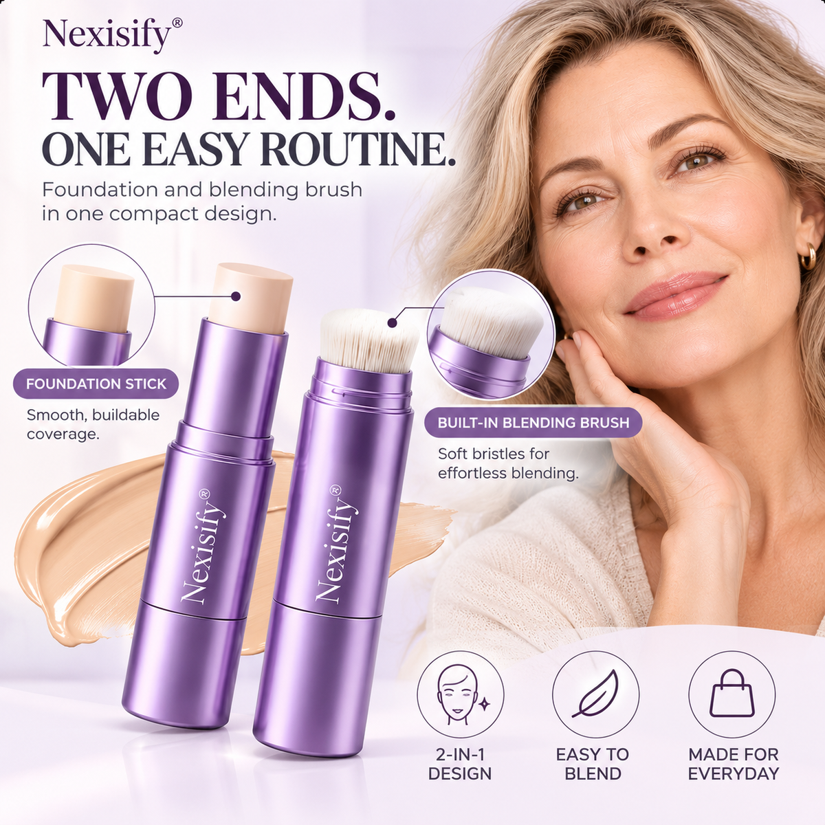 Nexisify® 2-in-1 Full-Coverage Foundation Stick with Blending Brush