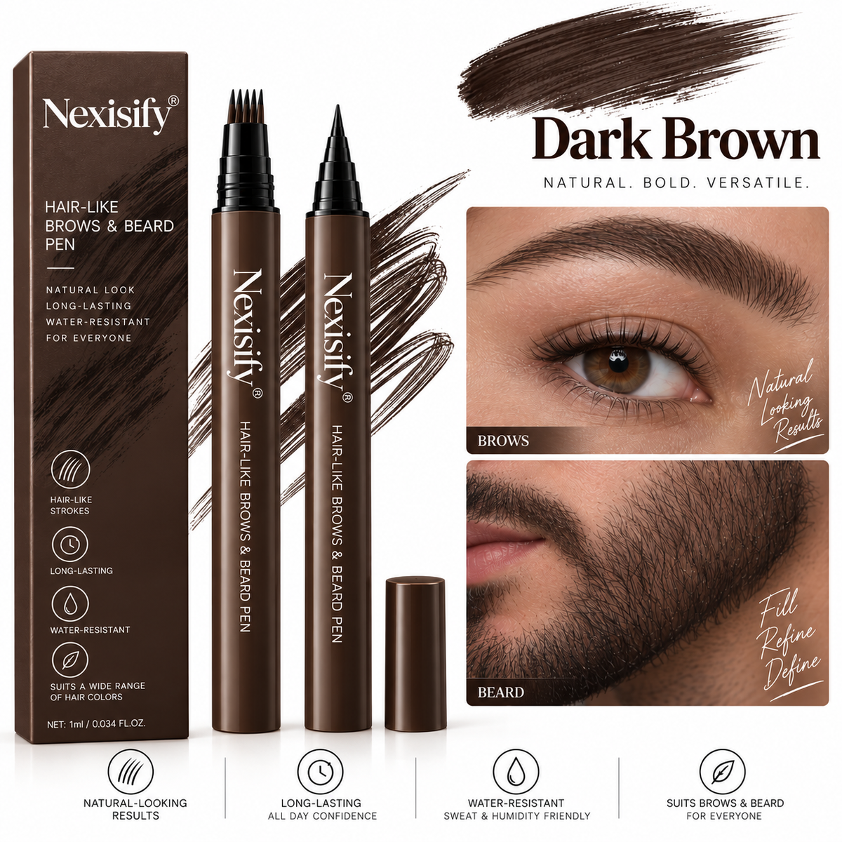 Nexisify® Hair-Like Brows & Beard Pen – Multi-Tip Precision Definer