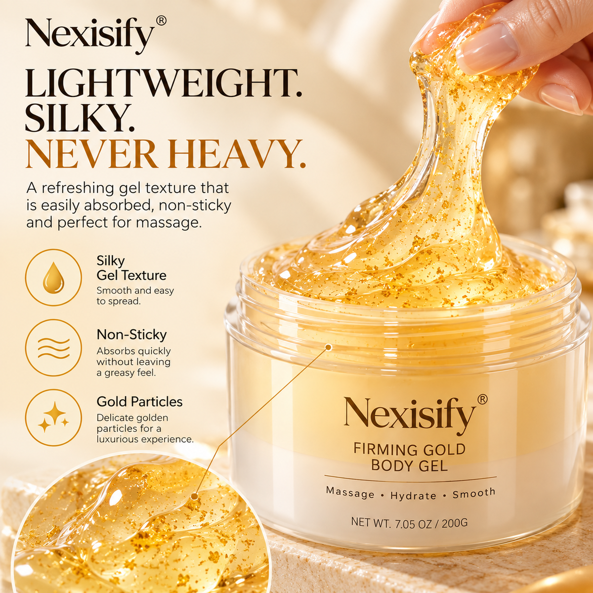 Nexisify® Firming Gold Body Gel – Hydrating & Smoothing Massage Gel