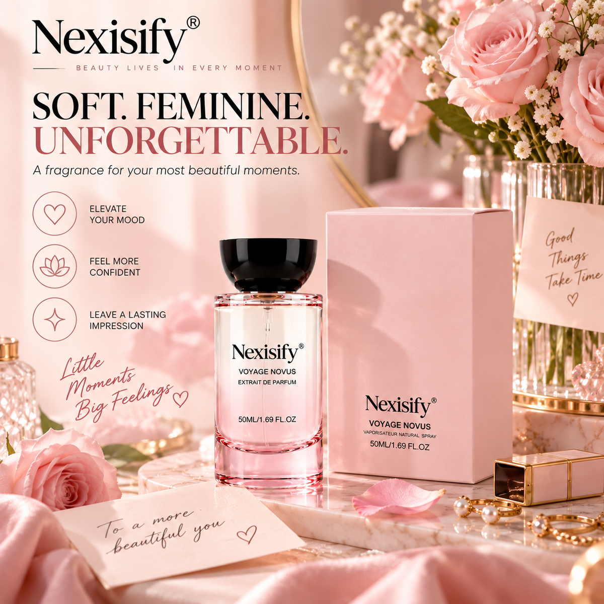 Nexisify® Voyage Novus Extrait de Parfum 50ml – Soft, Elegant & Feminine Fragrance