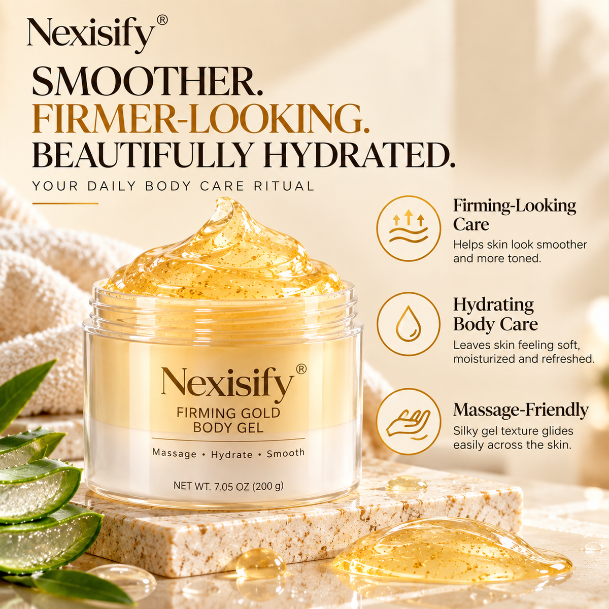 Nexisify® Firming Gold Body Gel – Hydrating & Smoothing Massage Gel