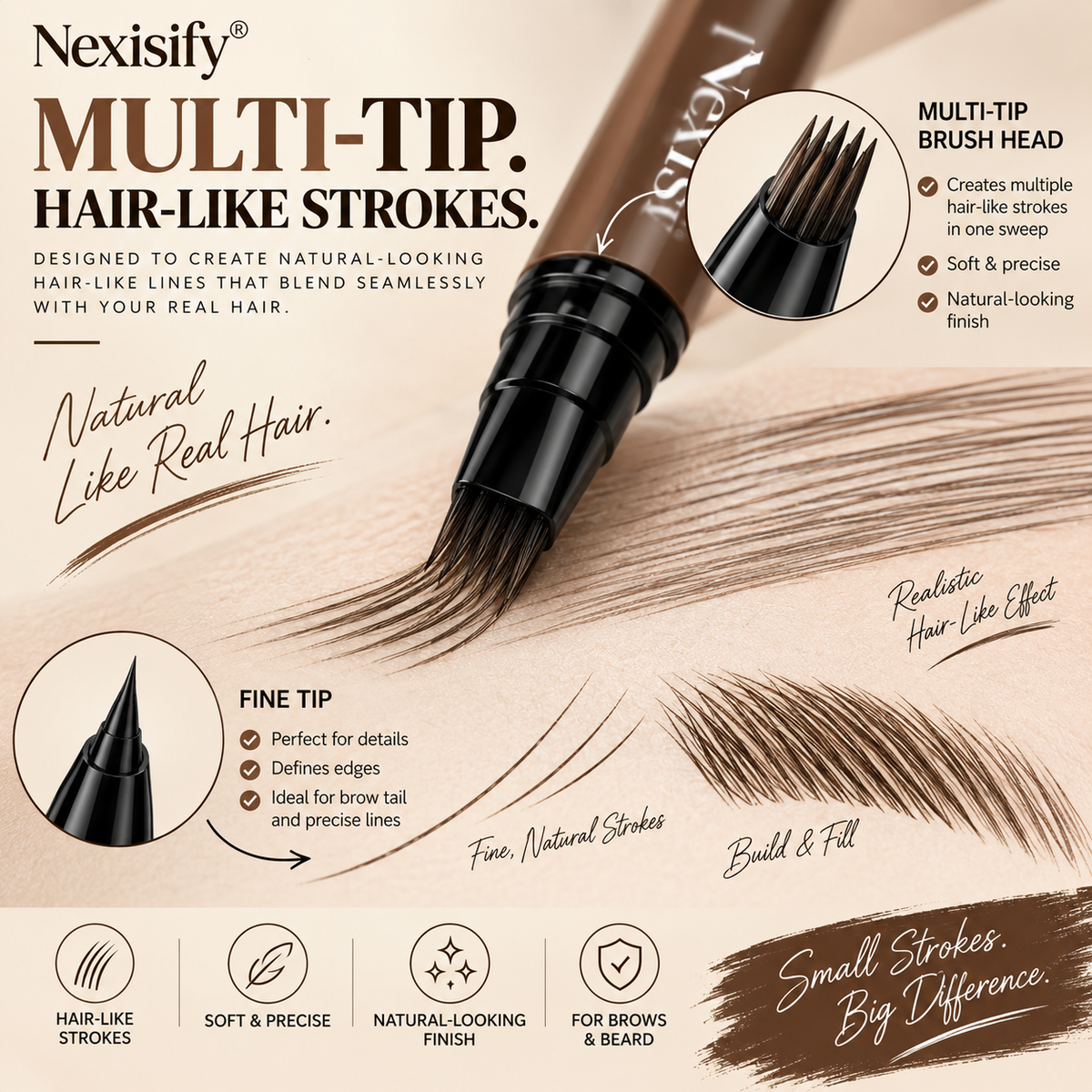 Nexisify® Hair-Like Brows & Beard Pen – Multi-Tip Precision Definer