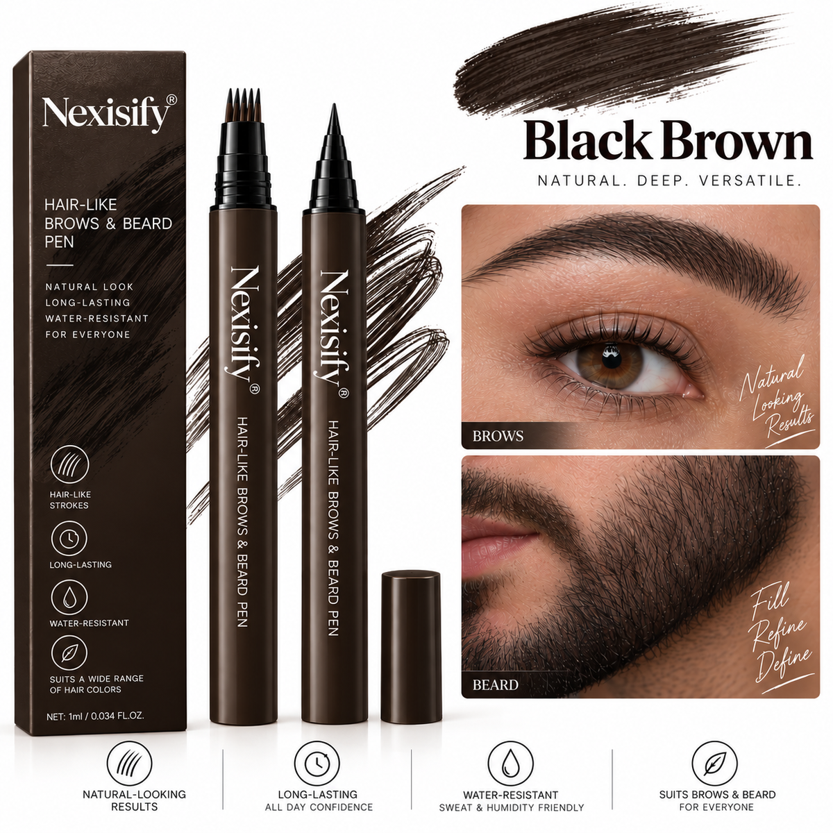 Nexisify® Hair-Like Brows & Beard Pen – Multi-Tip Precision Definer