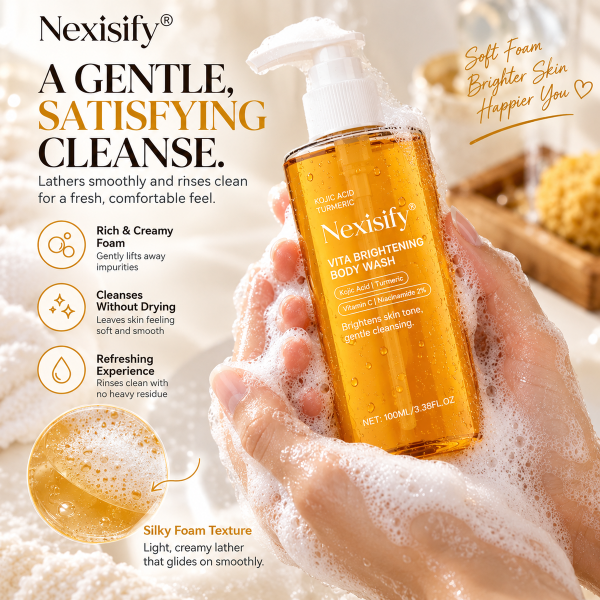 Nexisify® Kojic Acid & Turmeric Brightening Body Wash – Vitamin C + Niacinamide