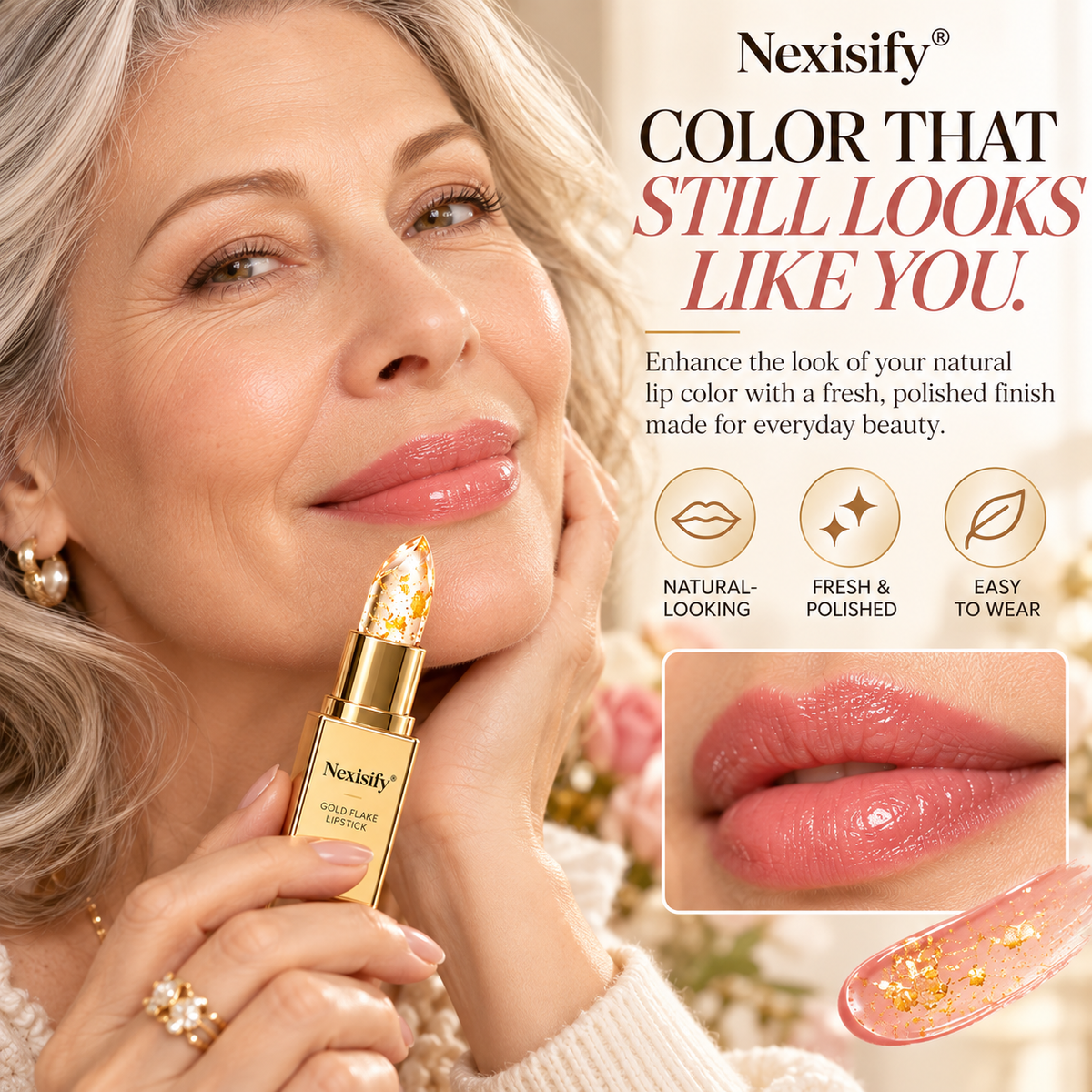 Nexisify® Gold Flake Color-Changing Lipstick – Lightweight & Glossy Finish