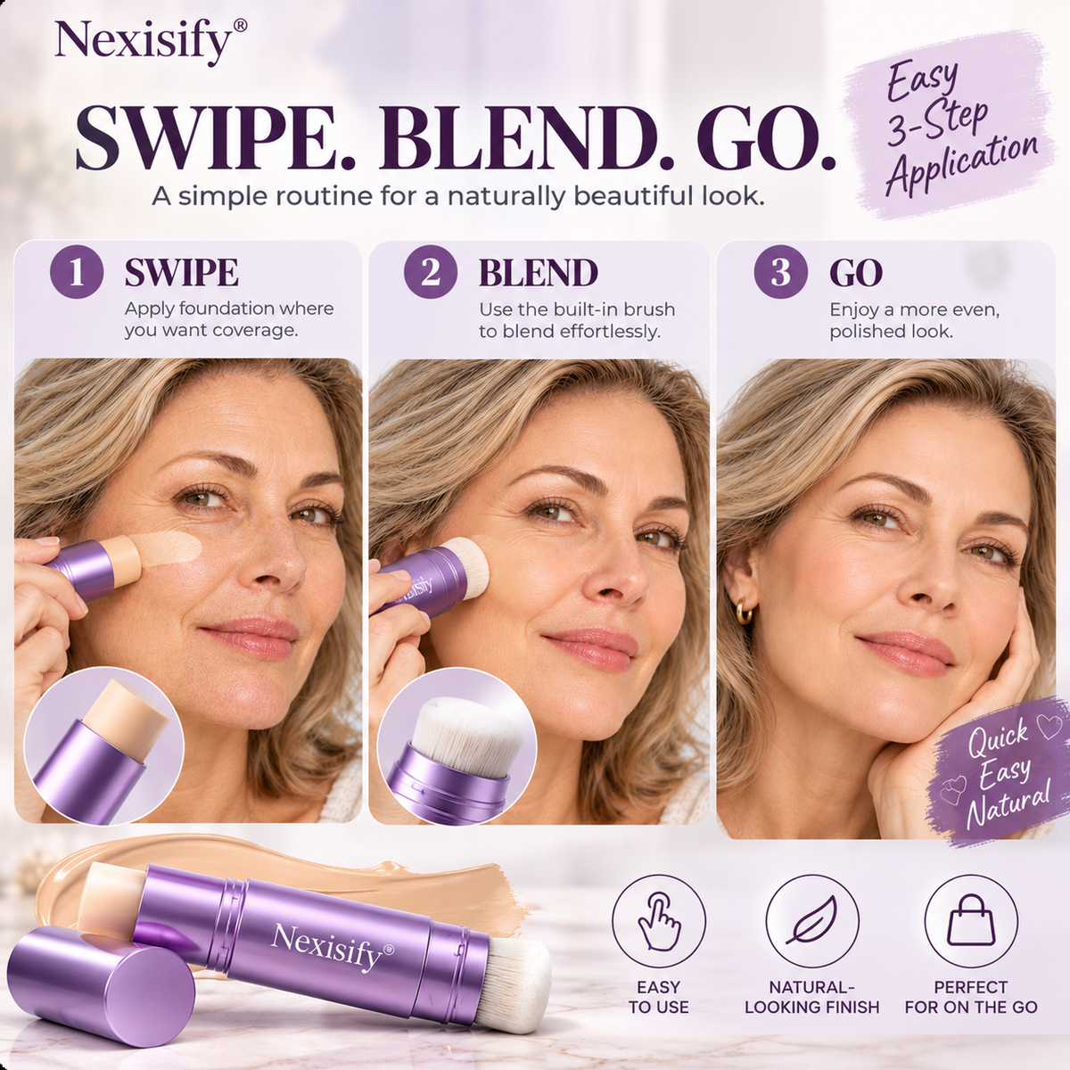 Nexisify® 2-in-1 Full-Coverage Foundation Stick with Blending Brush