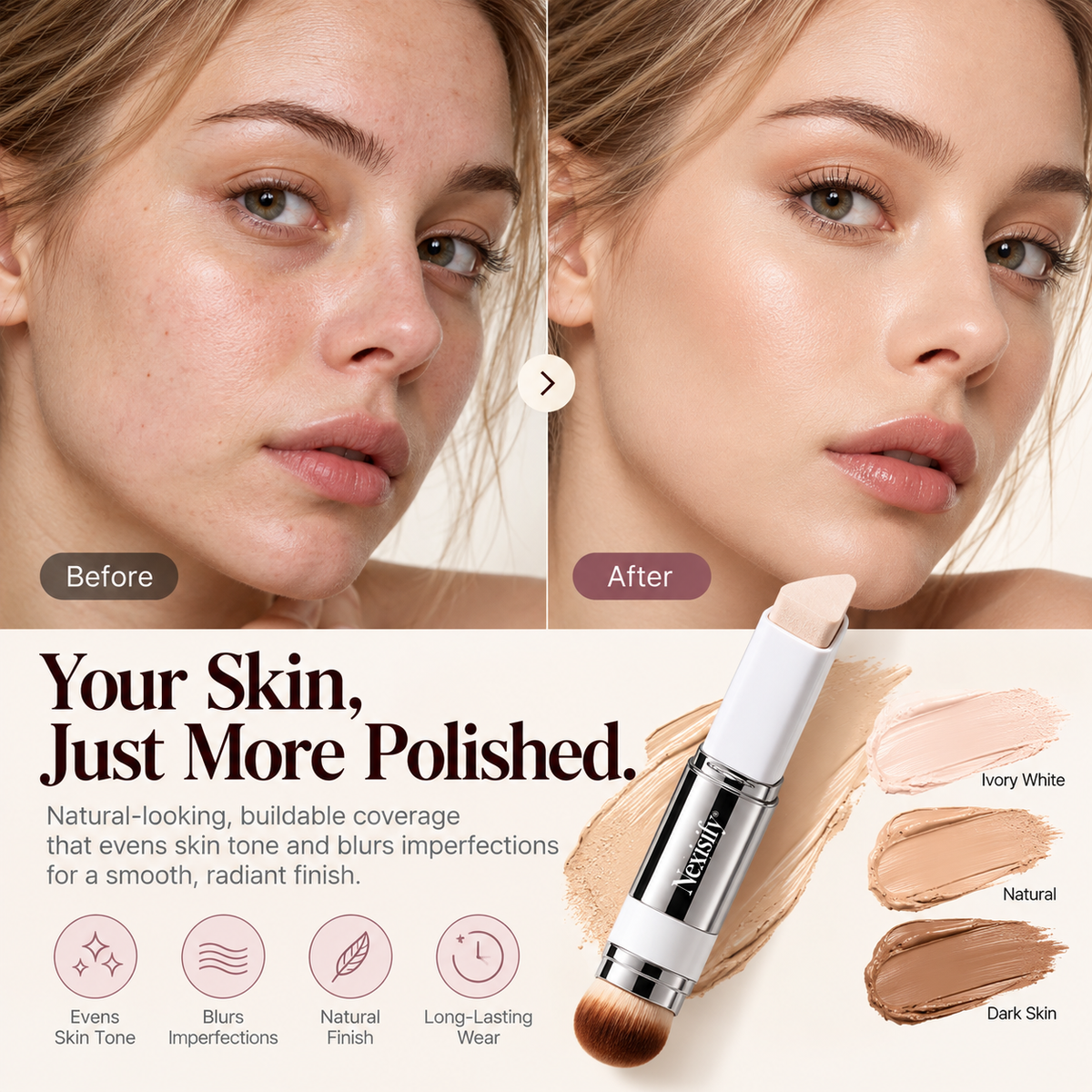 Nexisify® 2-in-1 Foundation Stick with Built-In Blending Brush