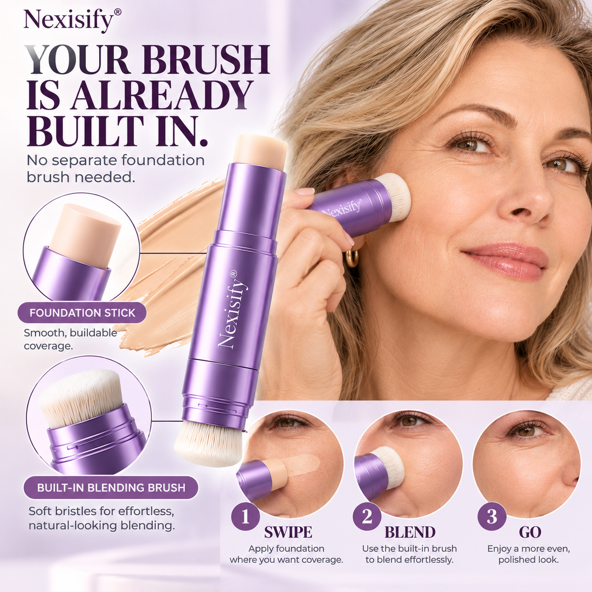 Nexisify® 2-in-1 Full-Coverage Foundation Stick with Blending Brush