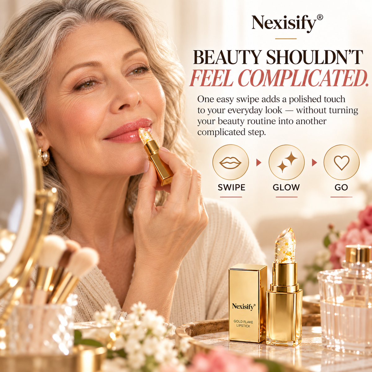 Nexisify® Gold Flake Color-Changing Lipstick – Lightweight & Glossy Finish