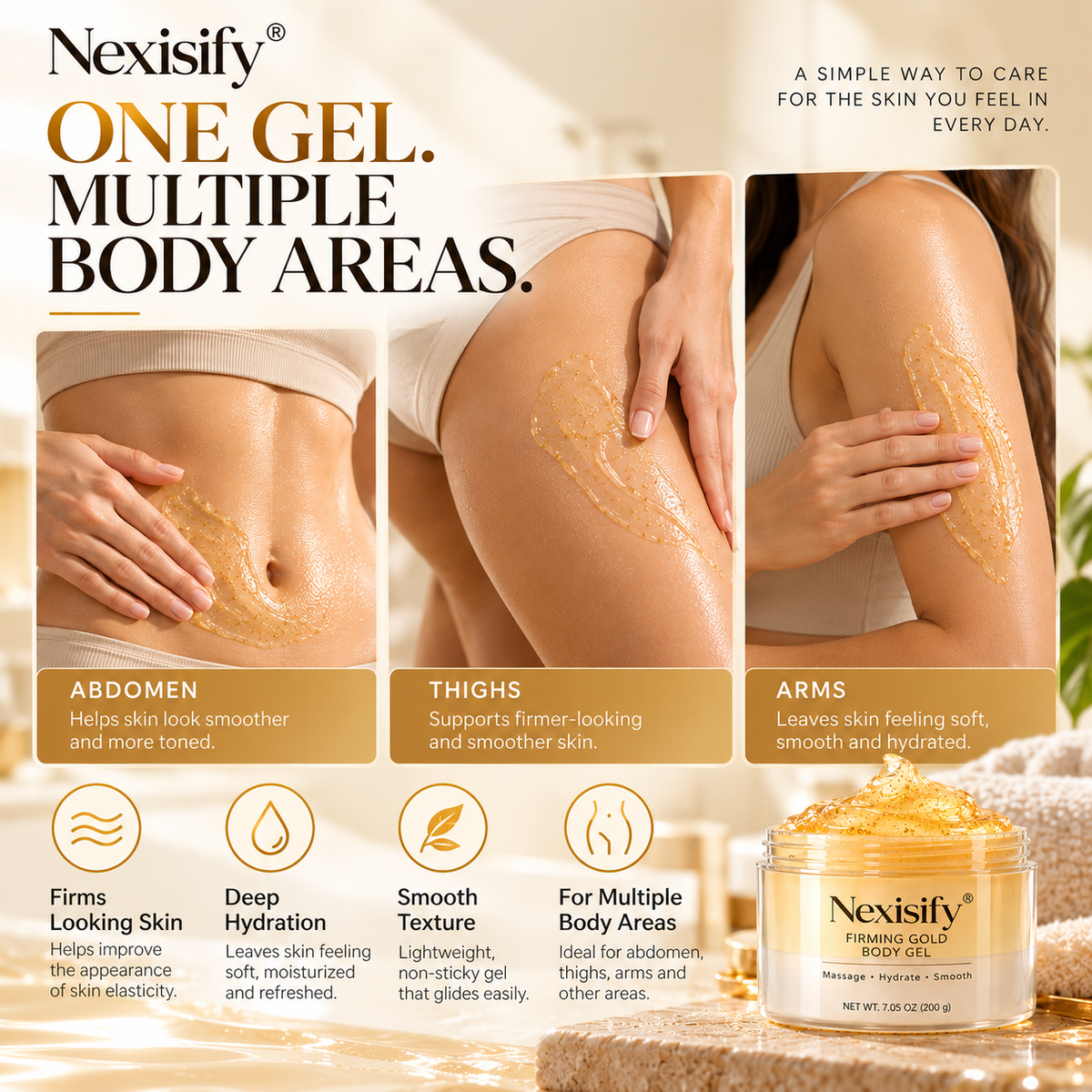 Nexisify® Firming Gold Body Gel – Hydrating & Smoothing Massage Gel