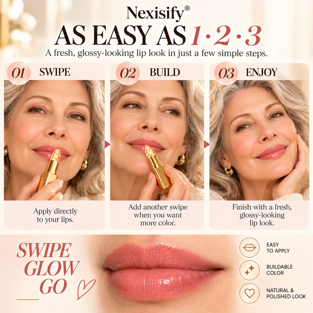 Nexisify® Gold Flake Color-Changing Lipstick – Lightweight & Glossy Finish