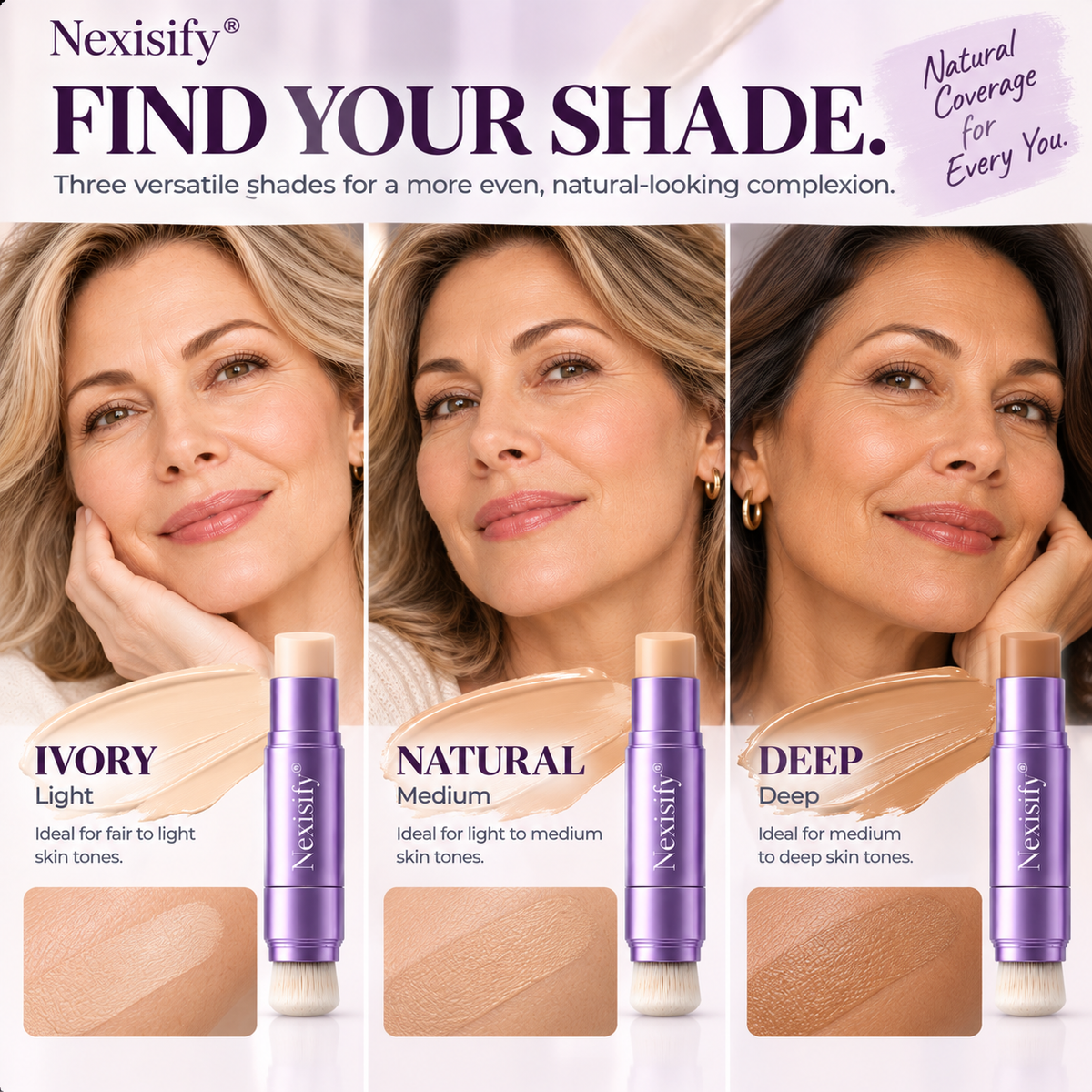 Nexisify® 2-in-1 Full-Coverage Foundation Stick with Blending Brush