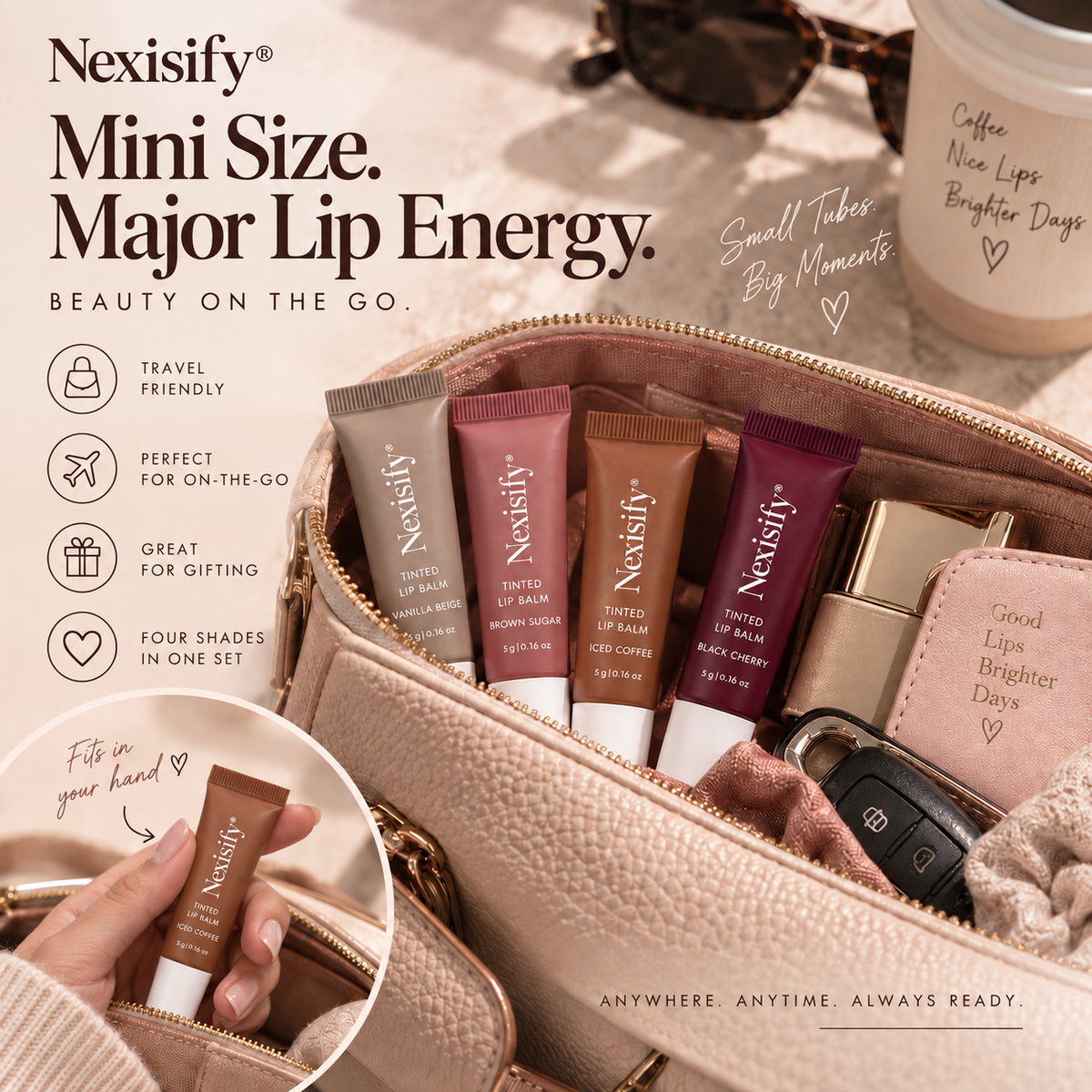 Nexisify® Mini Tinted Lip Balm Set – 4 Glossy, Hydrating Shades