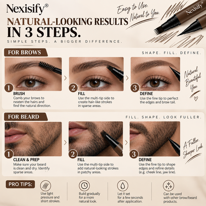 Nexisify® Hair-Like Brows & Beard Pen – Multi-Tip Precision Definer