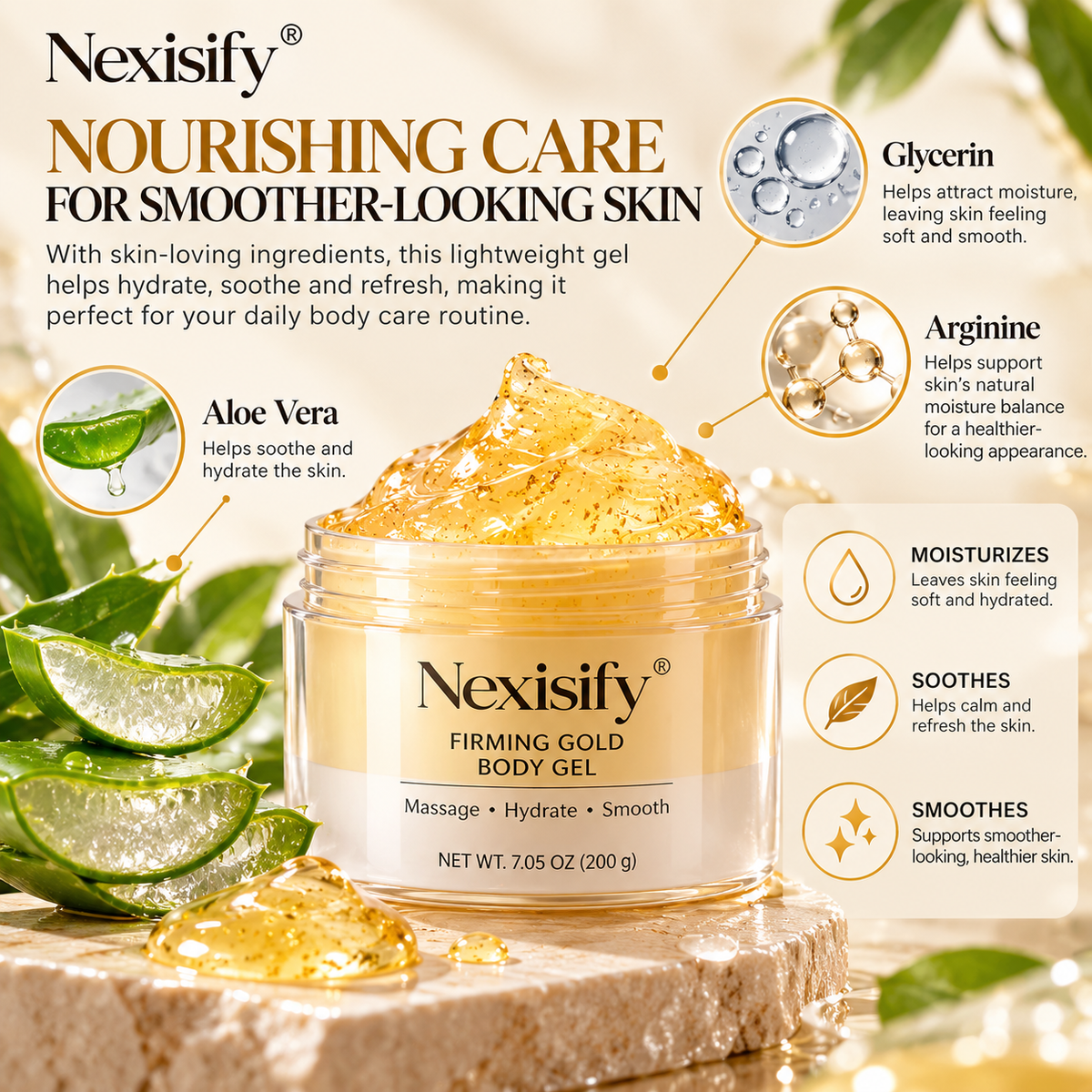 Nexisify® Firming Gold Body Gel – Hydrating & Smoothing Massage Gel
