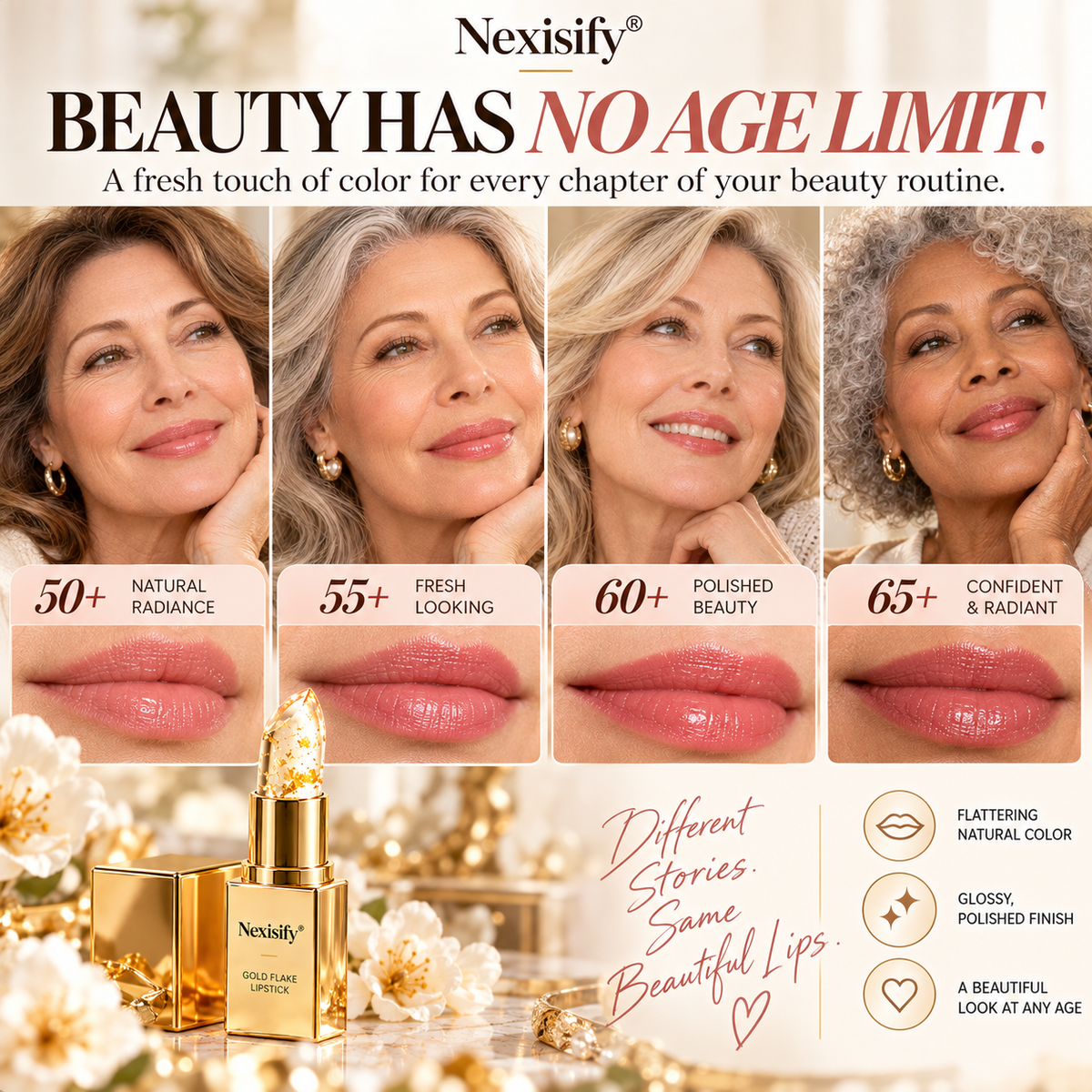 Nexisify® Gold Flake Color-Changing Lipstick – Lightweight & Glossy Finish
