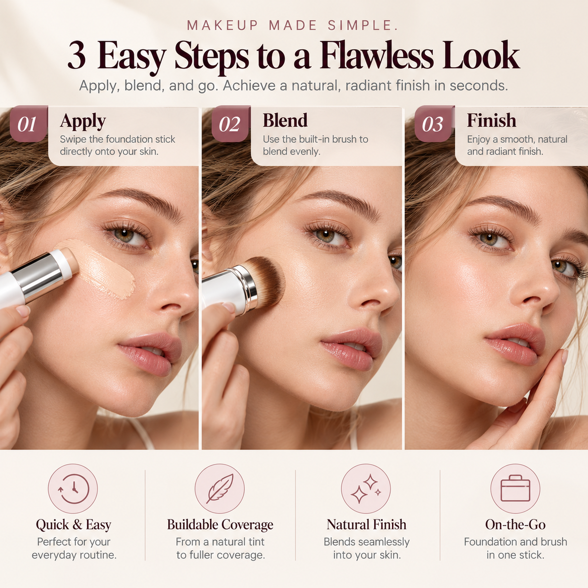 Nexisify® 2-in-1 Foundation Stick with Built-In Blending Brush