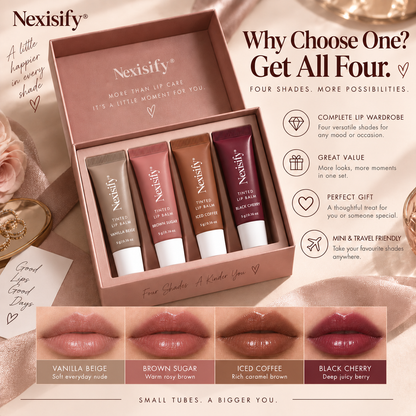 Nexisify® Mini Tinted Lip Balm Set – 4 Glossy, Hydrating Shades