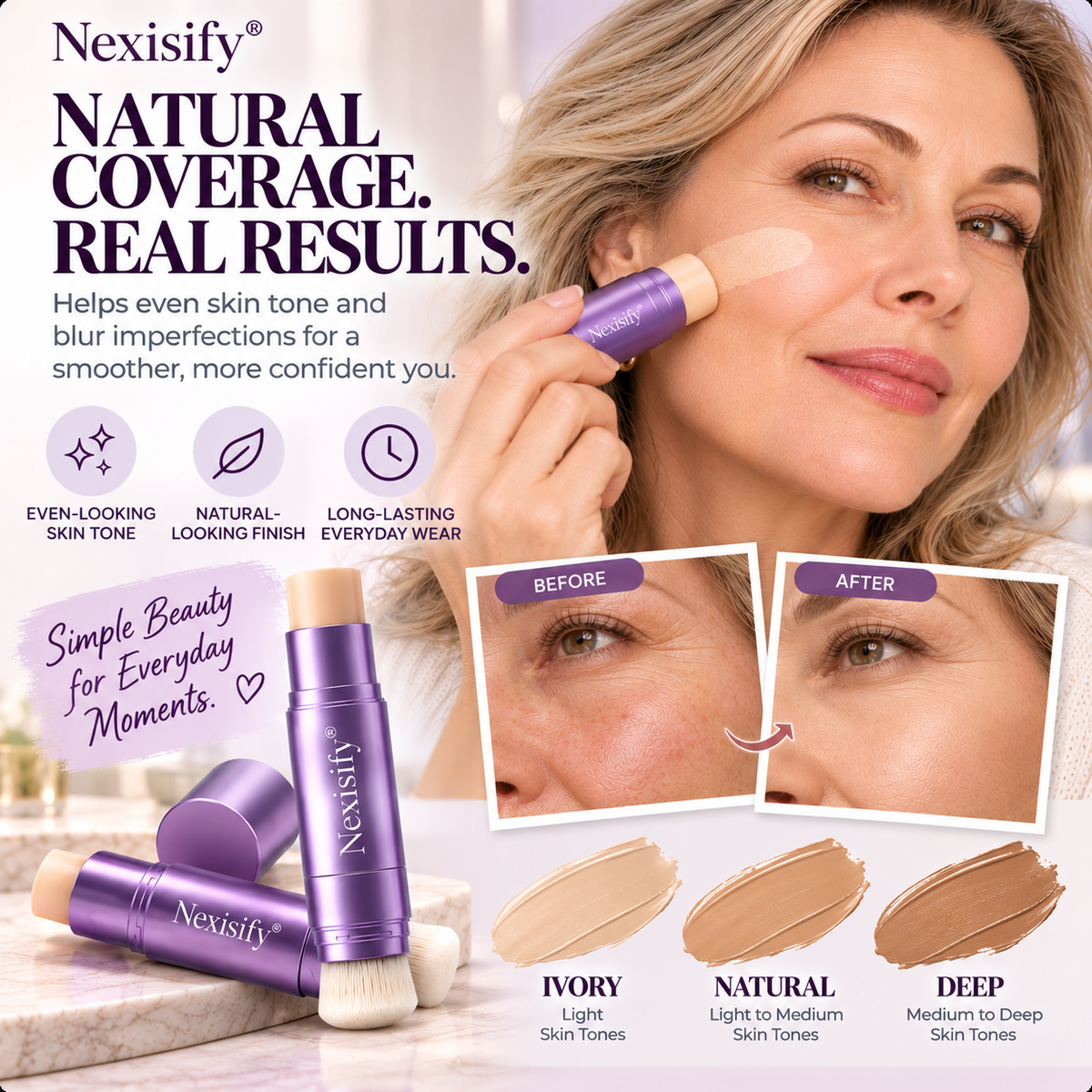 Nexisify® 2-in-1 Full-Coverage Foundation Stick with Blending Brush