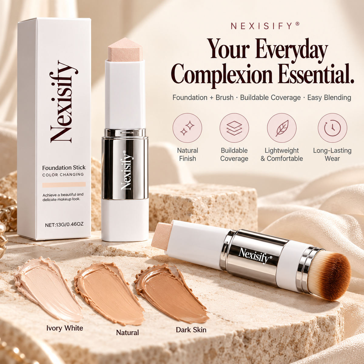 Nexisify® 2-in-1 Foundation Stick with Built-In Blending Brush